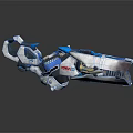 Futuristic Mechanical Weapon Featuring Blue White Gold Accents And VERKA 03 Design