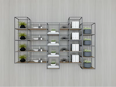 Wall Mounted Garden Shelves with Potted Plants White Books and Storage 3d model