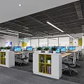 Modern Public Office Space Featuring Open Layout Workstations Computers And Office Chairs 3d model