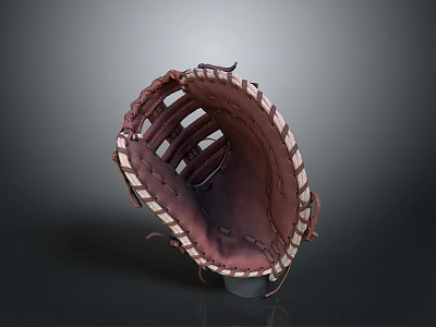 Brown Leather Baseball Glove With Stitched Details For Sports Activities 3d model