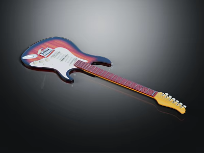 Fender Electric Guitar With Color Gradient Body Red Neck And Tuning Pegs 3d model