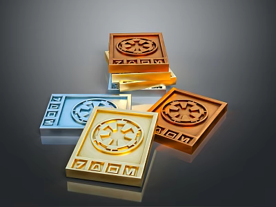 Colorful Square Decorative Pads Featuring Circular Patterns Gold Blue Brown And PADM Design 3d model