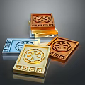 Colorful Square Decorative Pads Featuring Circular Patterns Gold Blue Brown And PADM Design