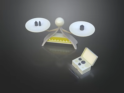 Medical Instrument Featuring Dual White Discs Central Sphere Yellow Scale And Open Component Box 3d model