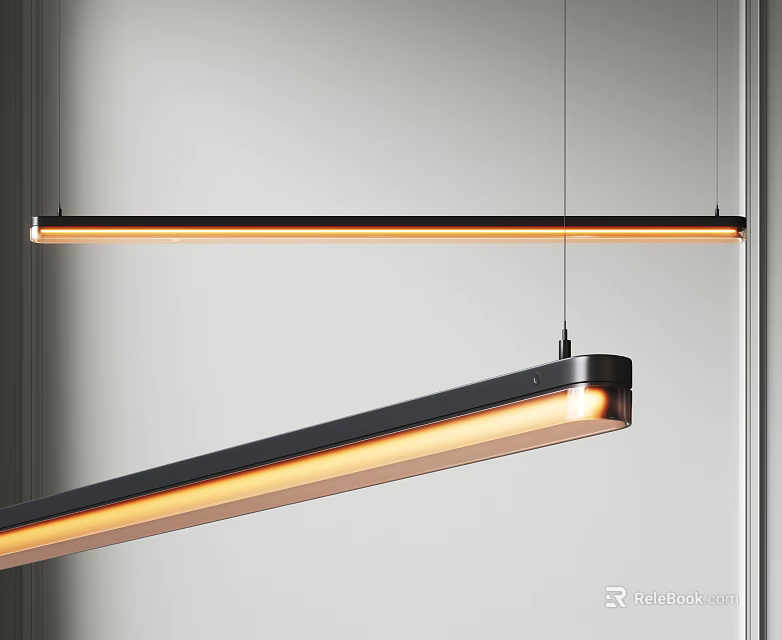 Modern Linear Pendant Lights With Warm Glow In Minimalist Interior 3d model 
