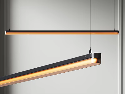 Modern Linear Pendant Lights With Warm Glow In Minimalist Interior 3d model