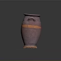 Hand Carved Brown Pottery Sculpture With Decorative Patterns Handle Orange Stripes And Claw Like Base