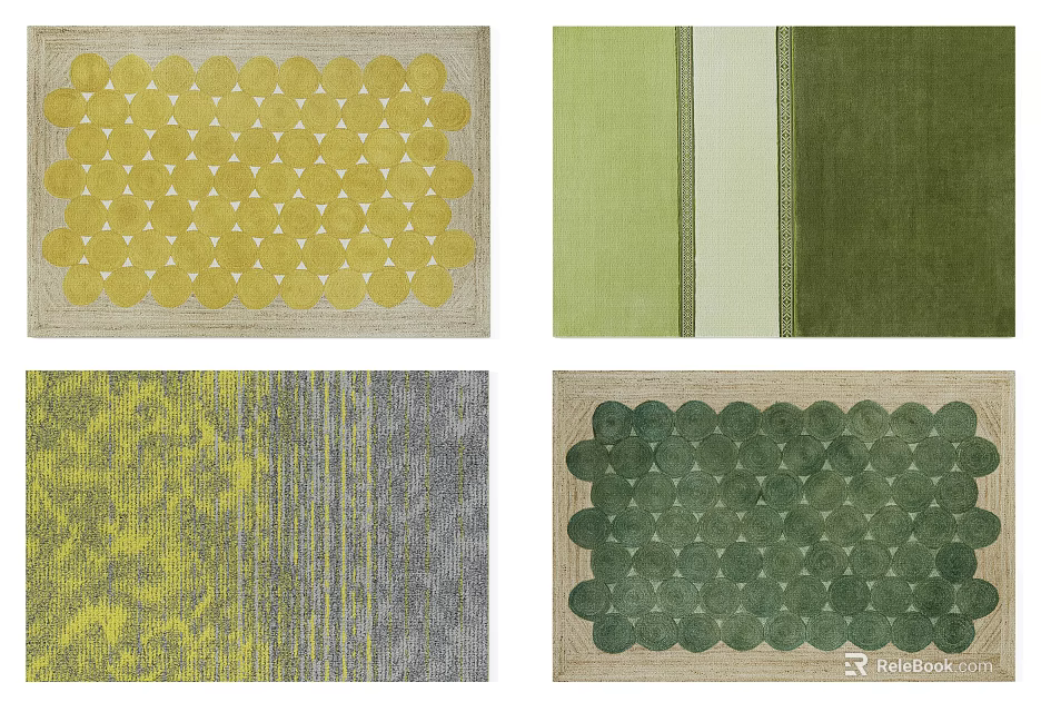 Square Rugs with Patterned Dots and Stripes in Yellow Green Gray 3d model