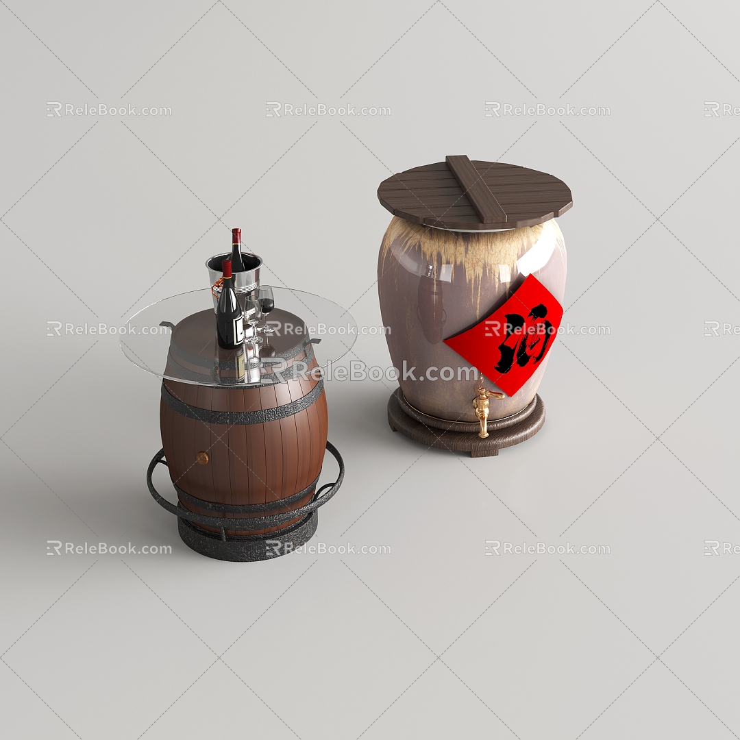 Modern Wine Supplies Wine Barrel Wooden Cask Ceramic Wine Barrel Water Bucket model