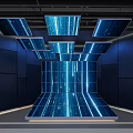 High Tech Computer Display Environment With Multiple Hanging Screens And Illuminated Floor Panels 3d model