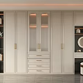 Elegant White Modern Wardrobe Design With Glass Doors Golden Handles Drawers And Mirror