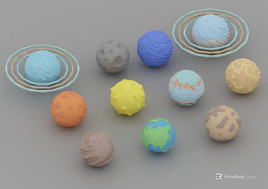 Decorative Ornament Set with Colorful Planet Models for Tabletop Home Decor 3d model 