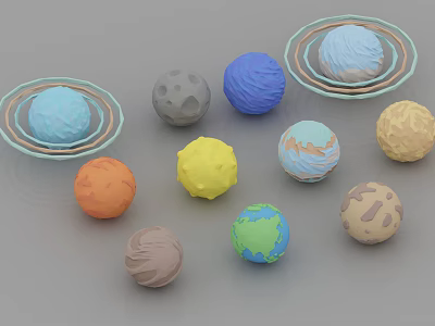 Decorative Ornament Set with Colorful Planet Models for Tabletop Home Decor 3d model