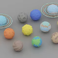 Decorative Ornament Set with Colorful Planet Models for Tabletop Home Decor 3d model