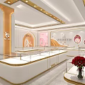 Jewelry Store Interior Design With Glass Display Cases And Red Decor Counters 3d model