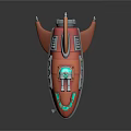 Shark Shaped Submarine 3D Model with Orange Red Body Blue Windows and Periscope