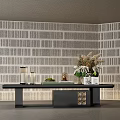 Elegant Modern Interior With Textured Panel Wall And Black Console Table With Flowers 3d model