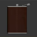Brown Leather Wrapped Flask With Metal Lid And Stitching Details Design