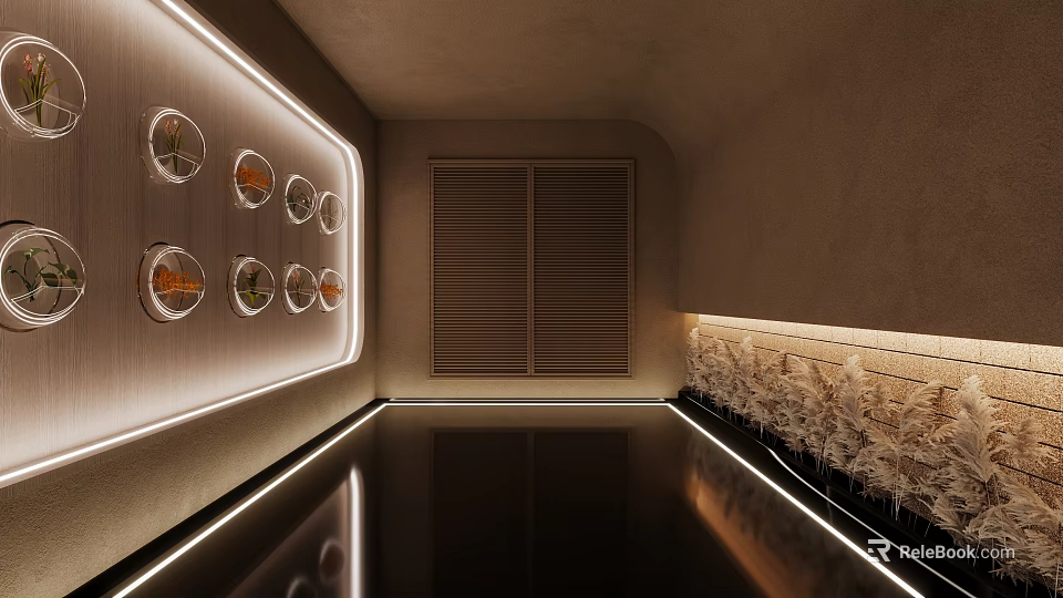 Modern SPA Sauna Space With Ambient Lighting And Decor 3d model 