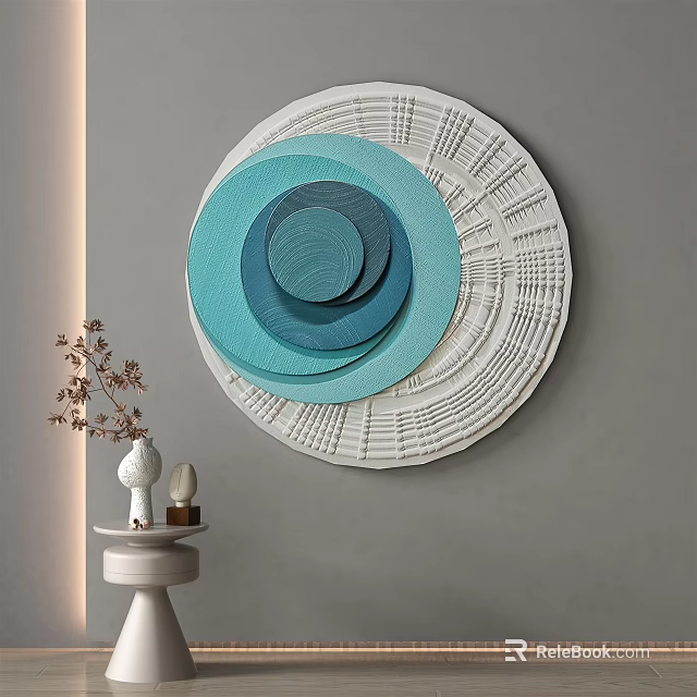 Modern Circular Layered Wall Decor With Blue And White Textured Patterns 3d model