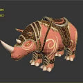 Red Rhino With Decorative Saddle And Ornamental Patterns In Fantasy Design