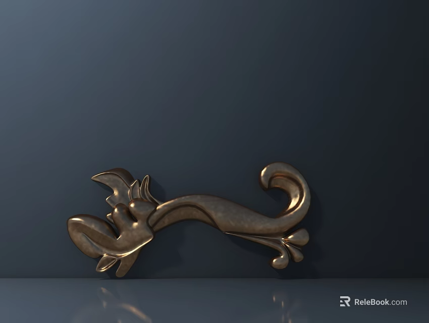 Golden Ornate Carving Decorative Element With Curved Design And Intricate Patterns 3d model 