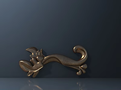 Golden Ornate Carving Decorative Element With Curved Design And Intricate Patterns 3d model