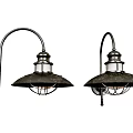 Vintage Industrial Style Wall Lamps With Curved Arm Black Shade And Wire Cage Design