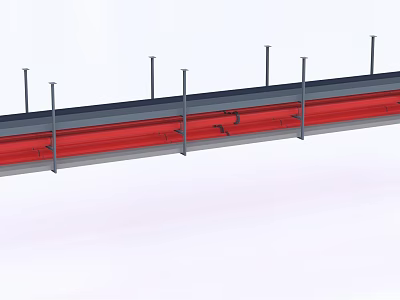 Red Industrial Pipe System With Metal Support Structures And Gray Framework 3d model