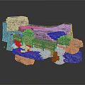 Modern Rock Landscape Model Featuring Wooden Bridge And Natural Design Elements
