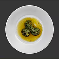 Fresh Green Vegetable Rolls Garnished With Herbs And Yellow Sauce On White Plate