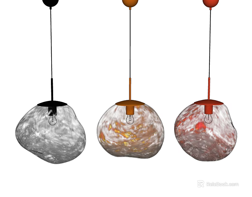 Modern Pendant Lights With Black Orange Red Textured Glass Shades For Interior Design 3d model 