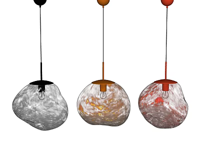 Modern Pendant Lights With Black Orange Red Textured Glass Shades For Interior Design 3d model