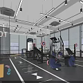 Spacious Gym Interior With Workout Equipment Functional Training Area And Large Windows 3d model