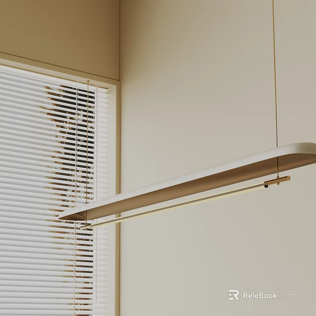 Modern Minimalist Linear Pendant Light Interior Design With Window Blinds And Light Background 3d model