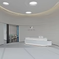 Modern Sales Office Interior Design Featuring Front Desk And Round Ceiling Lights 3d model