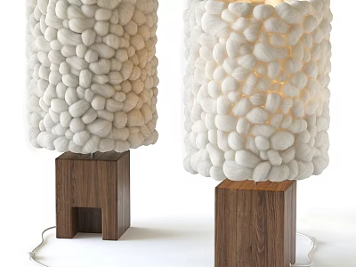 White Beaded Textured Table Lamp with Square Wooden Base and Modern Design 3d model
