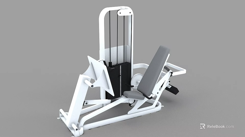 Commercial Leg Press Sports Equipment with White Frame Gray Seat and Adjustable Backrest 3d model 