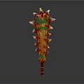Vibrant Colored Spiked Weapon Design With Orange Red Green Patterns And Decorative Stripes