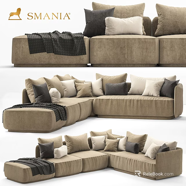 Modern Beige Two Seater Sofa With Multiple Pillows And Cozy Blanket 3d model