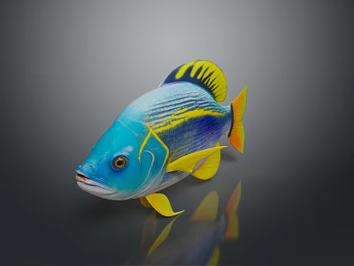 Vibrant Tropical Fish With Blue Body Yellow Stripes And Yellow Fins 3d model