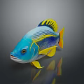 Vibrant Tropical Fish With Blue Body Yellow Stripes And Yellow Fins
