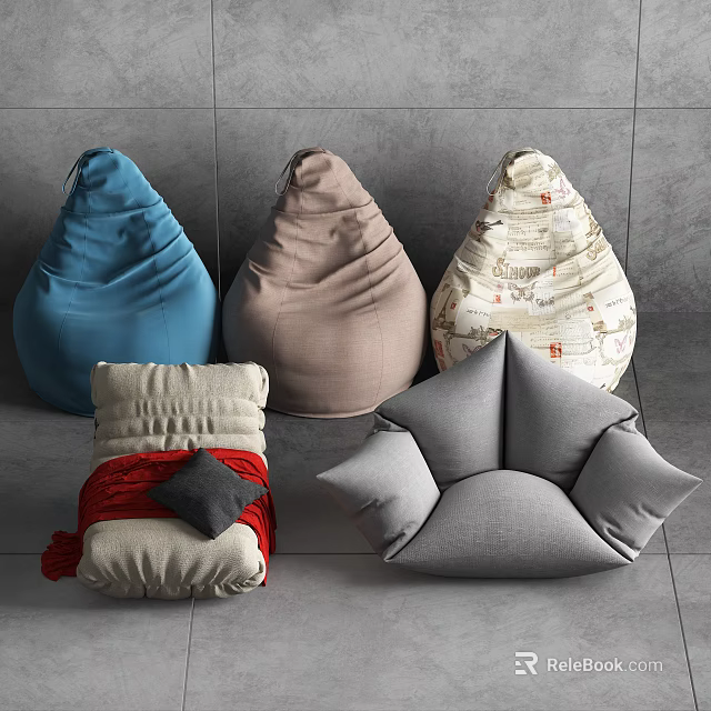 Comfortable Bean Bag Chairs In Various Colors And Stylish Modern Designs For Home 3d model 