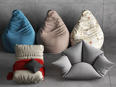 Comfortable Bean Bag Chairs In Various Colors And Stylish Modern Designs For Home 3d model