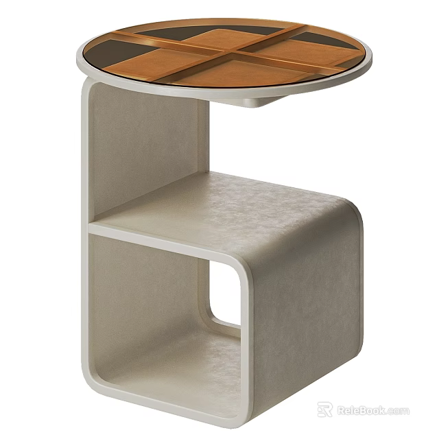 Modern Accent Table With White Frame Wooden Top And Open Shelf Design 3d model 