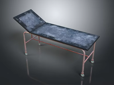Medical Bed With Metal Frame Wheels Adjustable Backrest And Dark Mattress 3d model