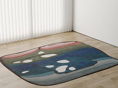 Square Area Rug With Colorful Abstract Patterns On Wooden Floor 3d model