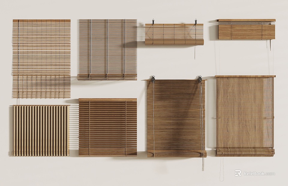 Various Styles of Window Blinds with Different Materials for Home Interior Decor 3d model 