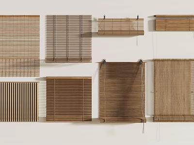 Various Styles of Window Blinds with Different Materials for Home Interior Decor 3d model