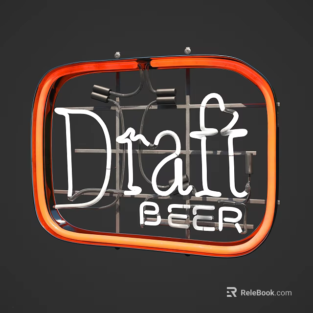 Neon Draft Beer Sign With Orange Border And White Neon Lettering Illuminated Design 3d model 